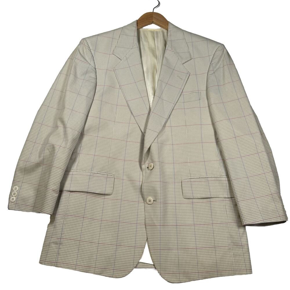 Vintage Mens Sports Coat Windowpane 40R White Check USA Union Made Zino Brand